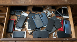 Old phones in a drawer.